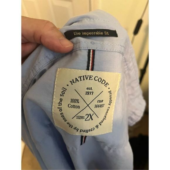 Native Code Short Sleeve Light Blue Cotton Button Up. Size 2X - Picture 5 of 5
